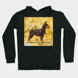 An Impressionistic Painting of a Pinscher on Yellow Background Hoodie